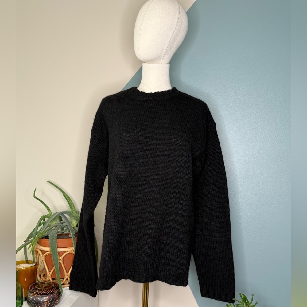J.Crew Black 100% Wool Crewneck Sweater Women’s M Classic Minimal Knit - Picture 2 of 12
